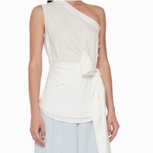 Club Monaco White NWOT One-Shoulder Blouse Bow Tie Size 6